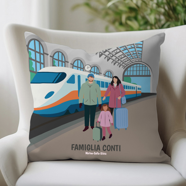 Cuscino Stazione dei Treni con Nomi e Testo personalizzato