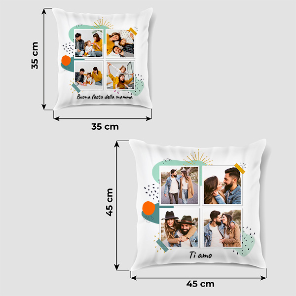 Cuscino Polaroid con Quattro Foto e Testo personalizzato