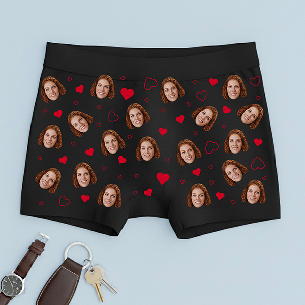 Boxer Stampato con Cuori e Foto Personalizzata