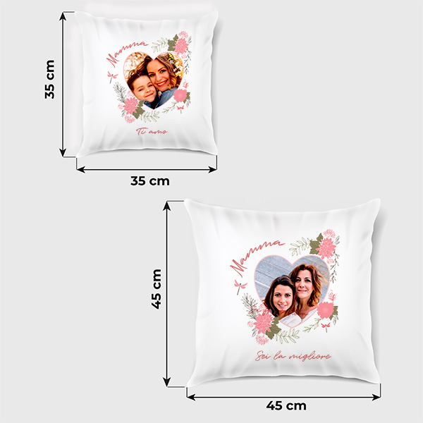 Cuscino Cuore Floreale con Foto e Testo personalizzato