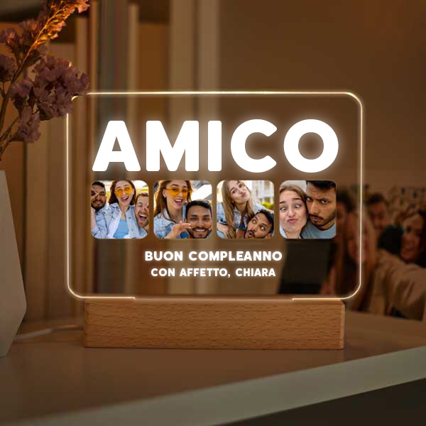 Lampada Amica con Quattro Foto e Testo personalizzata