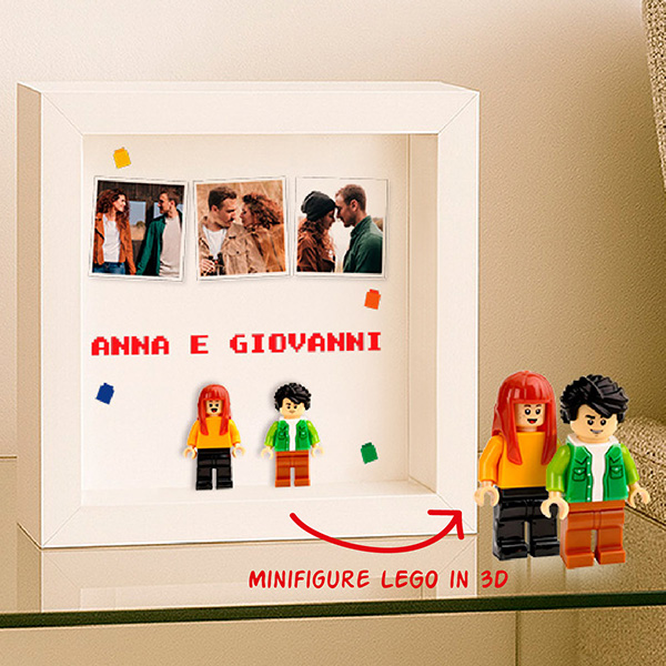 Quadro con minifigure Lego, 3 foto e testo personalizzato