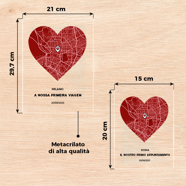 Targa Mappa dell'Amore con Posizione e Testi personalizzata