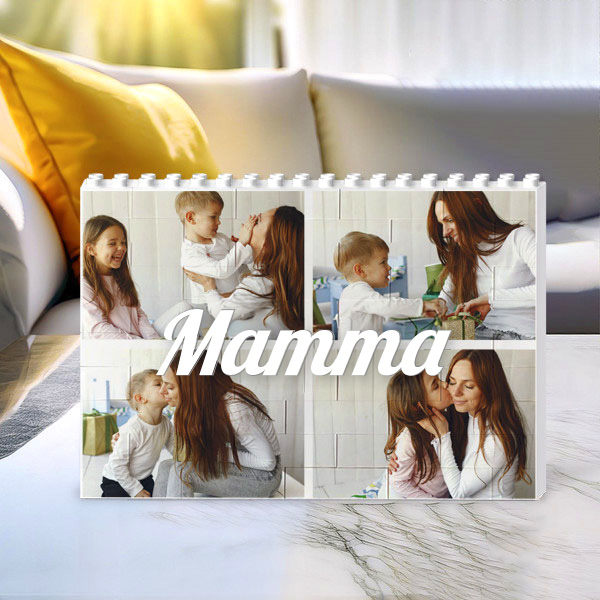 Puzzle di Blocchi Mamma Collage con Quattro Foto personalizzato