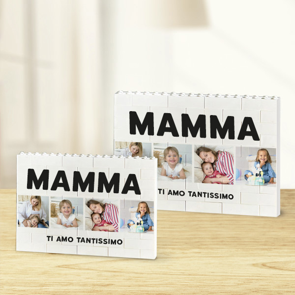 Puzzle di Blocchi Mamma con Quattro Foto e Testo personalizzato