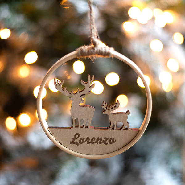 Set di Tre Decorazioni in Legno a Telaio con Renne e Nomi Personalizzati