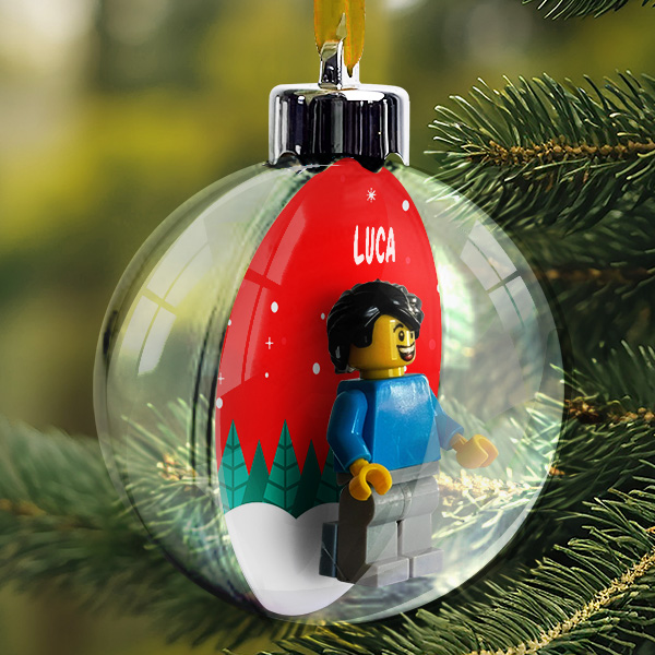 Palla Pendente per Albero di Natale con Bosco, Lego e Nome personalizzato