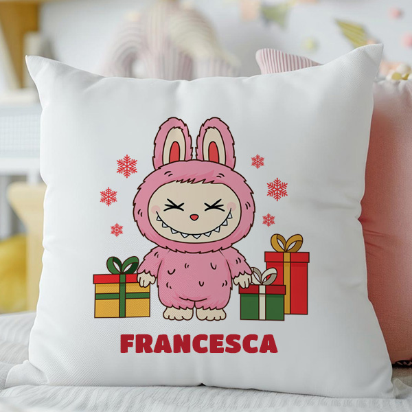 Cuscino Labubu Natalizio con Nome personalizzato