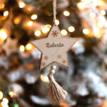 Miniatura di Set di Tre Decorazioni in Legno con Nappa e Nomi Personalizzati