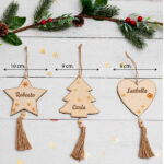 Miniatura di Set di Tre Decorazioni in Legno con Nappa e Nomi Personalizzati
