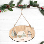 Miniatura di Decorazione in Legno per Porta Pupazzo di Neve con Testo Personalizzato