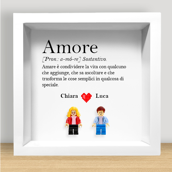 Quadro con Minifigure Lego Amore con Testo e Nomi Personalizzati