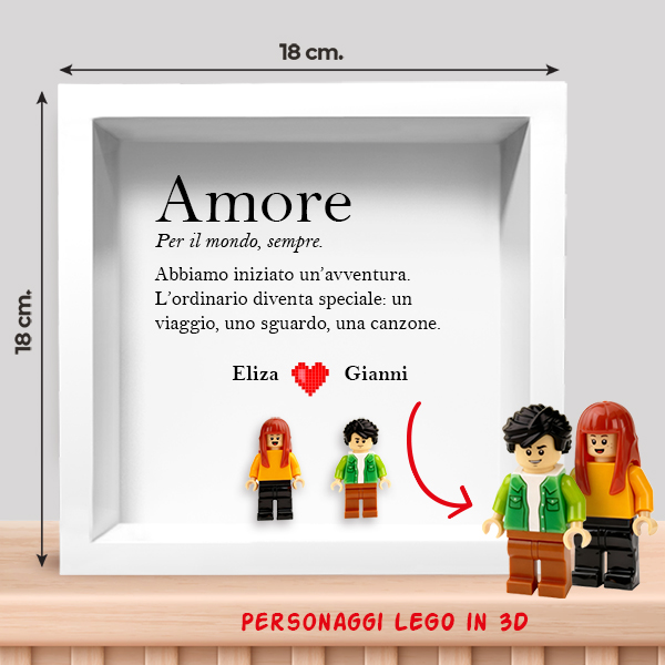 Quadro con Minifigure Lego Amore con Testo e Nomi Personalizzati