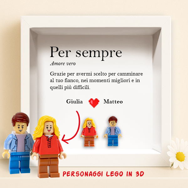 Quadro con Minifigure Lego Amore con Testo e Nomi Personalizzati