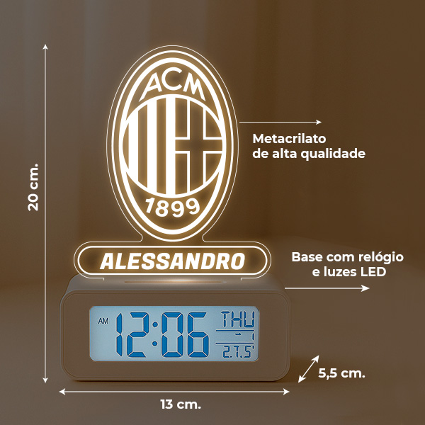 Sveglia con Luce a Scudo AC Milan personalizzata