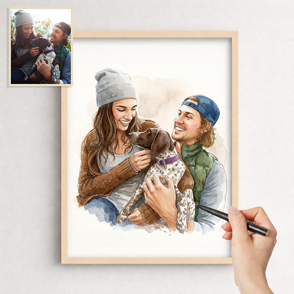 Poster con Illustrazione Foto ad Acquerello Personalizzata