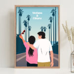 Miniatura di Poster con illustrazione di coppia e palme personalizzato con nomi