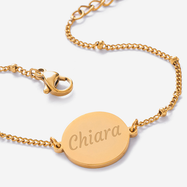 Bracciale da Donna con Ciondolo Rotondo e Testo personalizzato