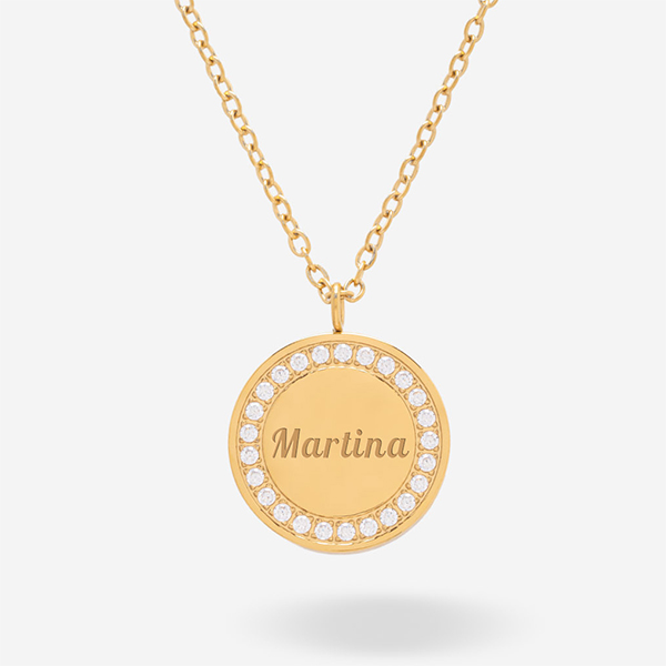 Collana Circolare con brillanti e testo personalizzato