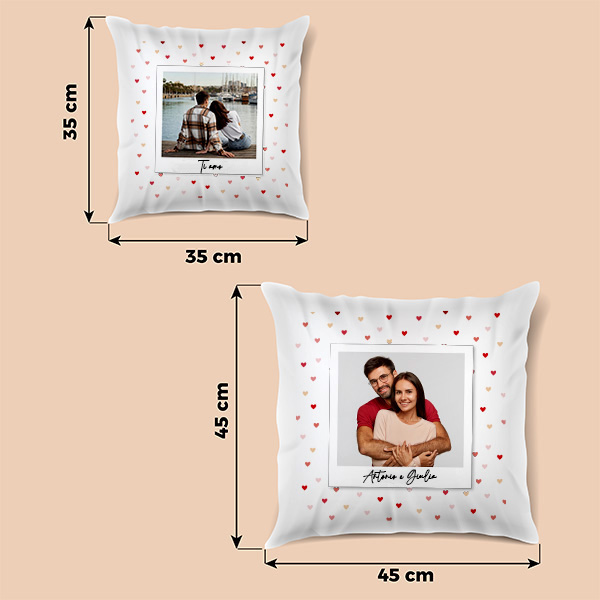 Cuscino Polaroid con Cuori, Foto e Testo personalizzato