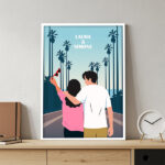 Miniatura di Poster con illustrazione di coppia e palme personalizzato con nomi