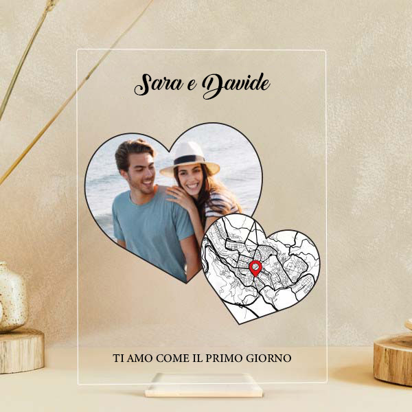 Targa Cuori con Mappa dell’Amore e Foto personalizzata
