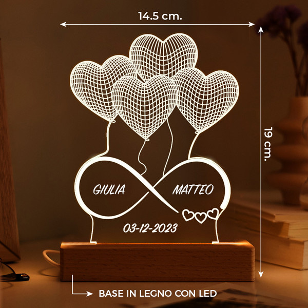 Lampada Infinito Cuori con Nomi e Data personalizzata