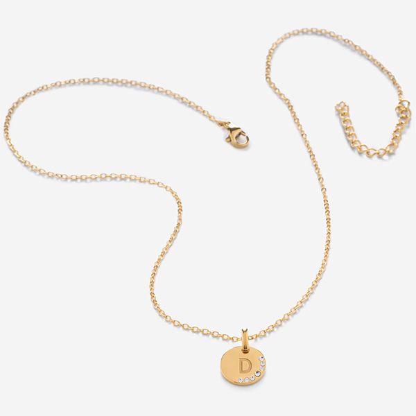 Collana rotonda con brillanti laterali e testo personalizzato