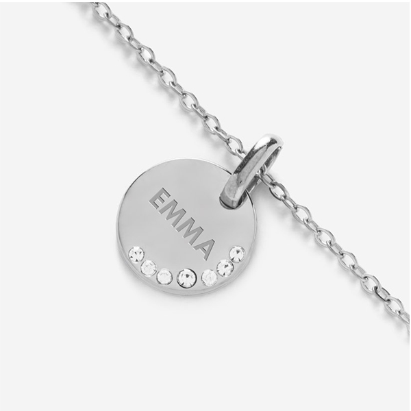 Collana rotonda con brillanti laterali e testo personalizzato
