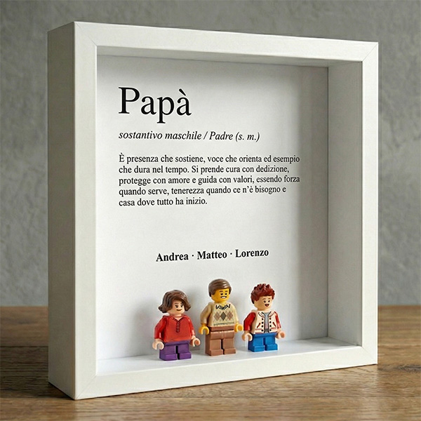 Quadro con minifigure tipo Lego Definizione di Papà e Nomi Personalizzati