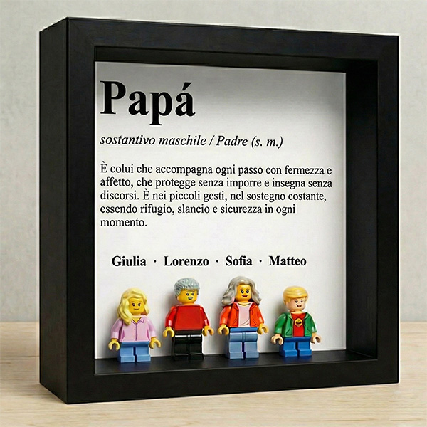 Quadro con minifigure tipo Lego Definizione di Papà e Nomi Personalizzati