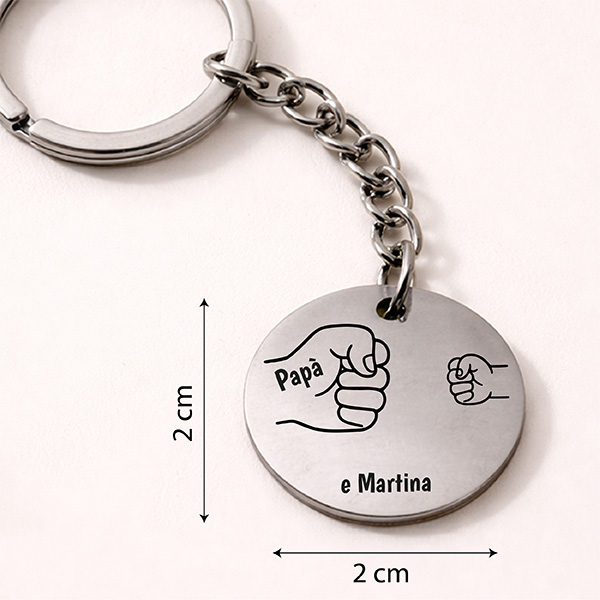 Portachiavi Rotondo Papà con Design di Pugni e Nomi personalizzati