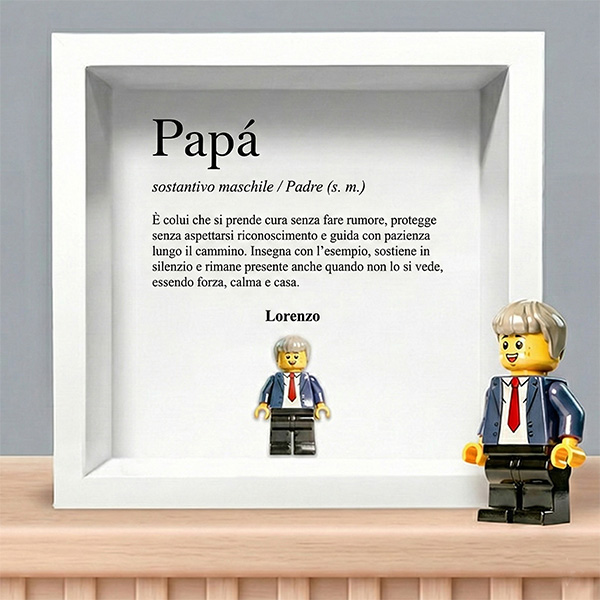 Quadro con minifigure tipo Lego Definizione di Papà e Nomi Personalizzati
