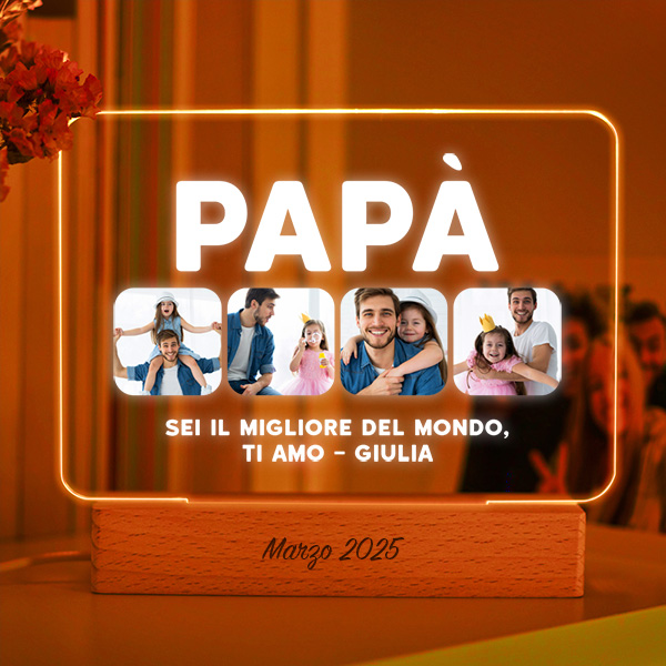Lampada Papà con Quattro Foto e Testo personalizzata