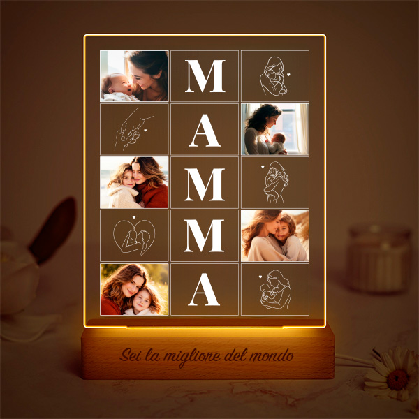 Lampada Mamma con Quattro Foto e Silhouette personalizzata