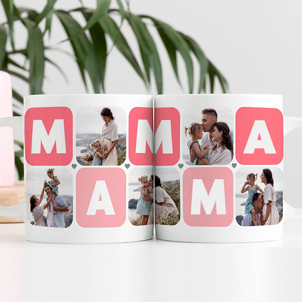 Tazza Mamma Cubi Cuore con Cinque Foto personalizzata
