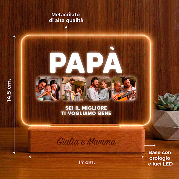Lampada Papà con Quattro Foto e Testo personalizzata