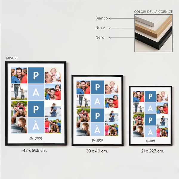 Poster Papà a Riquadri Azzurri con Testo e Foto Personalizzate