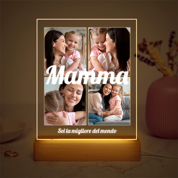Lampada Mamma Collage con Quattro Foto personalizzata