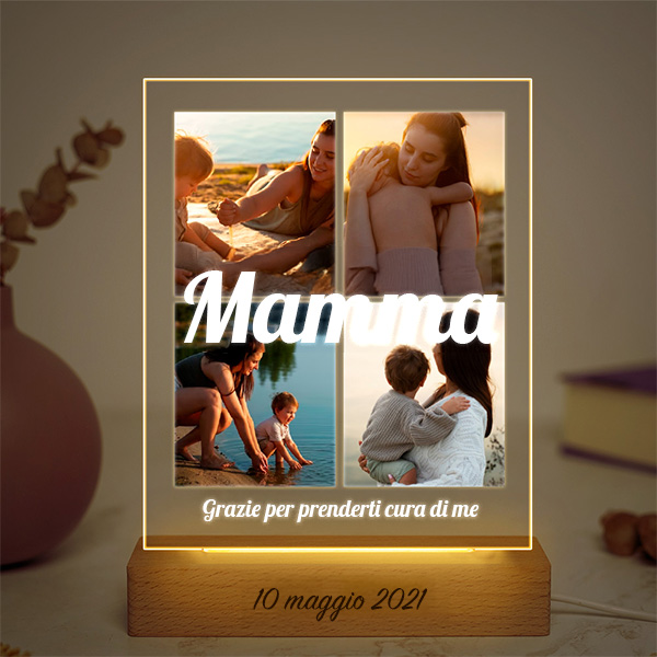 Lampada Mamma Collage con Quattro Foto personalizzata