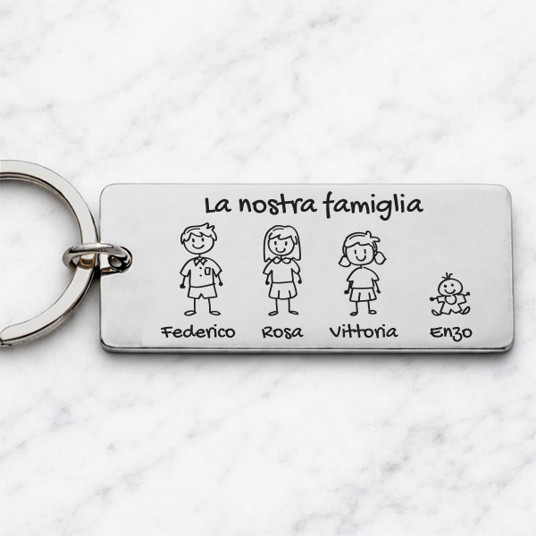 Portachiavi Familiare in Acciaio con Omini personalizzati