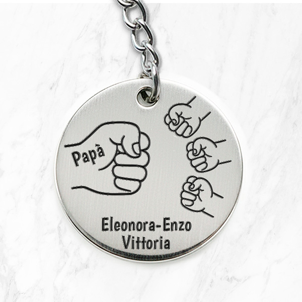 Portachiavi Rotondo Papà con Design di Pugni e Nomi personalizzati