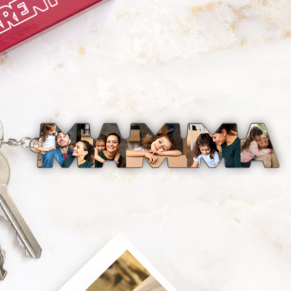 Portachiavi con Foto nelle Lettere della parola Mamma personalizzato