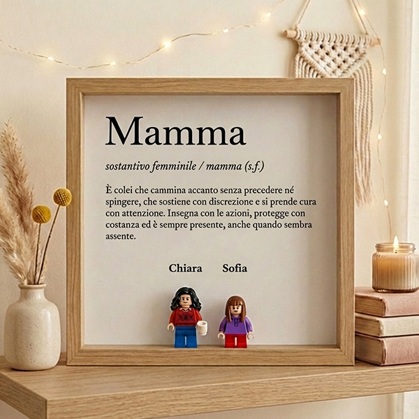 Quadro con Minifigure Lego Definizione della Mamma e Nomi personalizzati