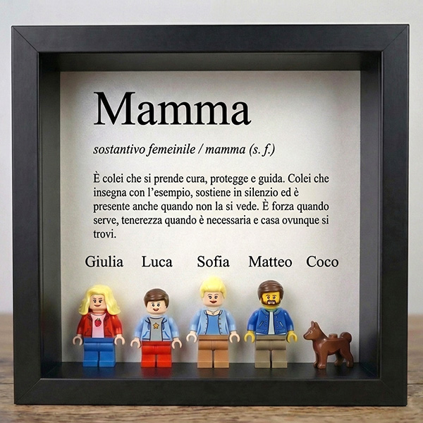 Quadro con Minifigure Lego Definizione della Mamma e Nomi personalizzati