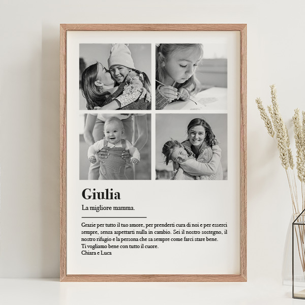 Poster Definizione della Mamma in Bianco e Nero con Foto personalizzate