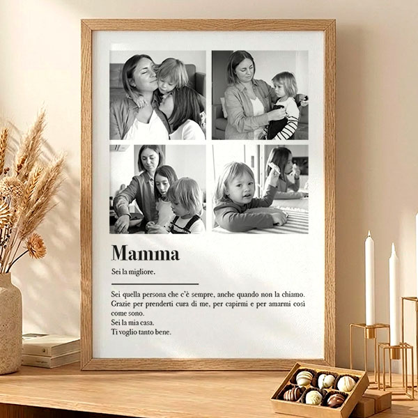 Poster Definizione della Mamma in Bianco e Nero con Foto personalizzate