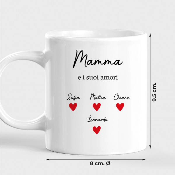 Tazza con Testo, Cuori e Nomi personalizzati