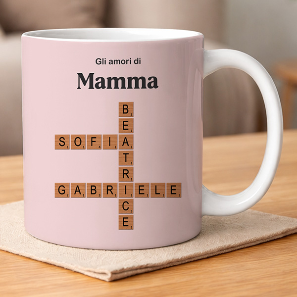 Tazza con Design Scrabble, Testo e Nomi personalizzati