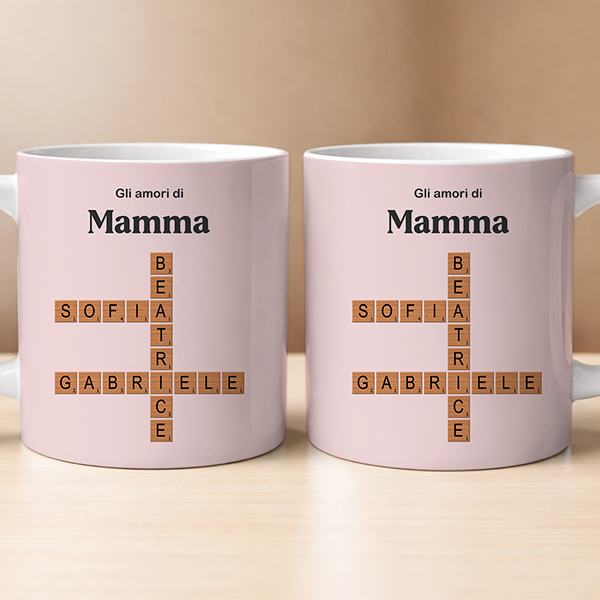 Tazza con Design Scrabble, Testo e Nomi personalizzati
